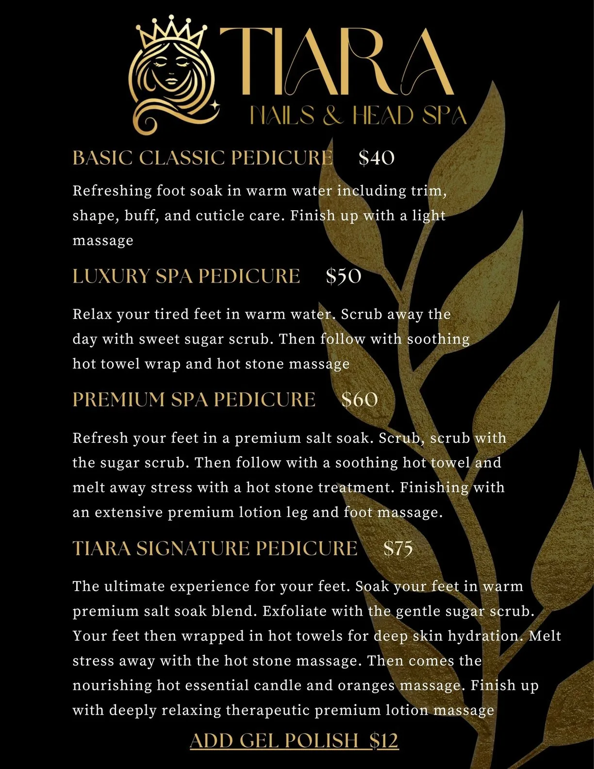 What is the pricing structure for services at Tiara Nails What is the pricing structure for services at Tiara Nails
